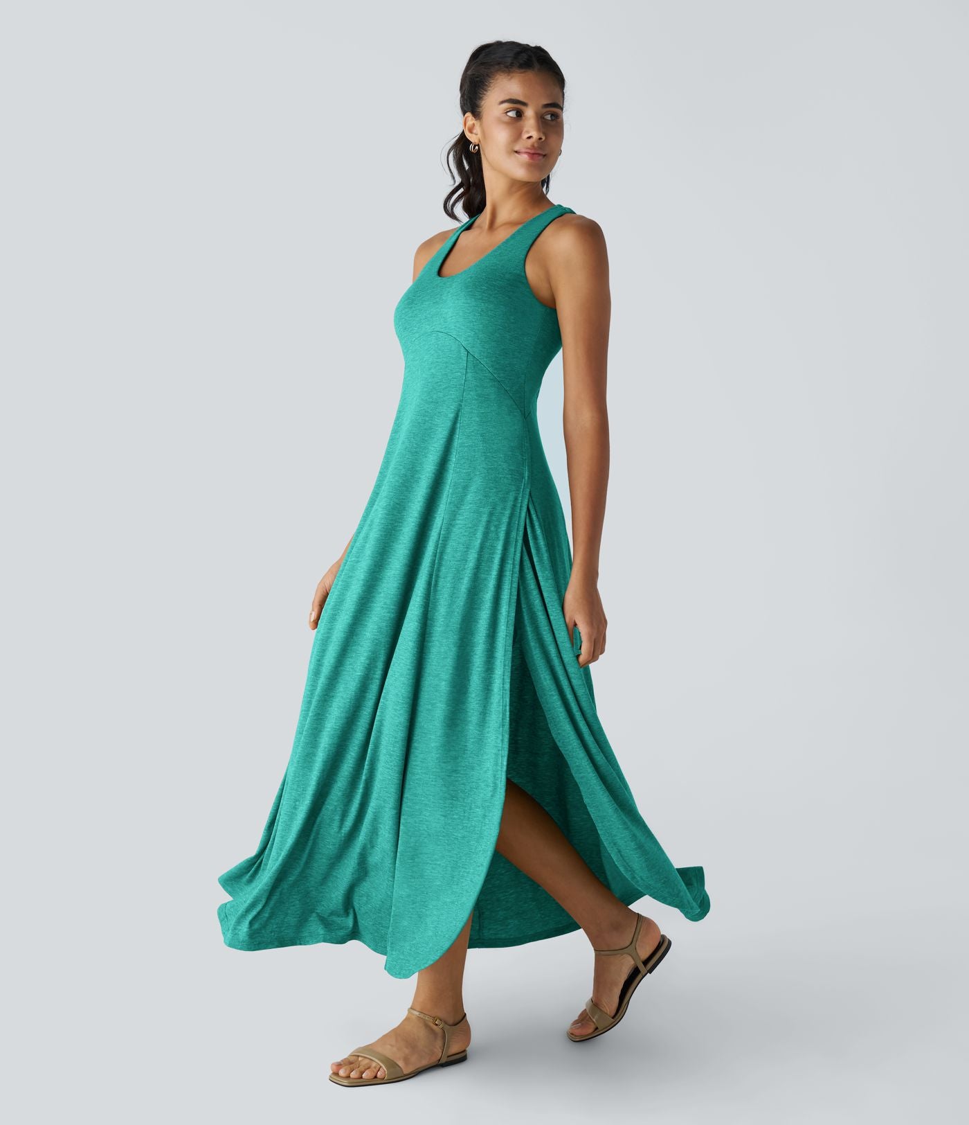 Robe Casual Débardeur Longue Fluide Fendue Dos Nu à Col en U