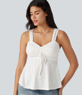 Débardeur décontracté froncé avec cordon de serrage, broderie anglaise et soutien-gorge intégré