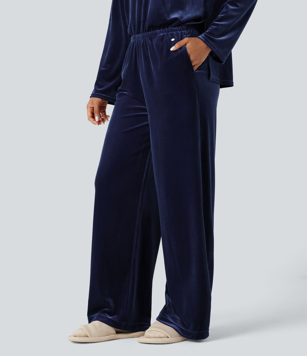 Pantalon détente baggy velours taille haute avec poches