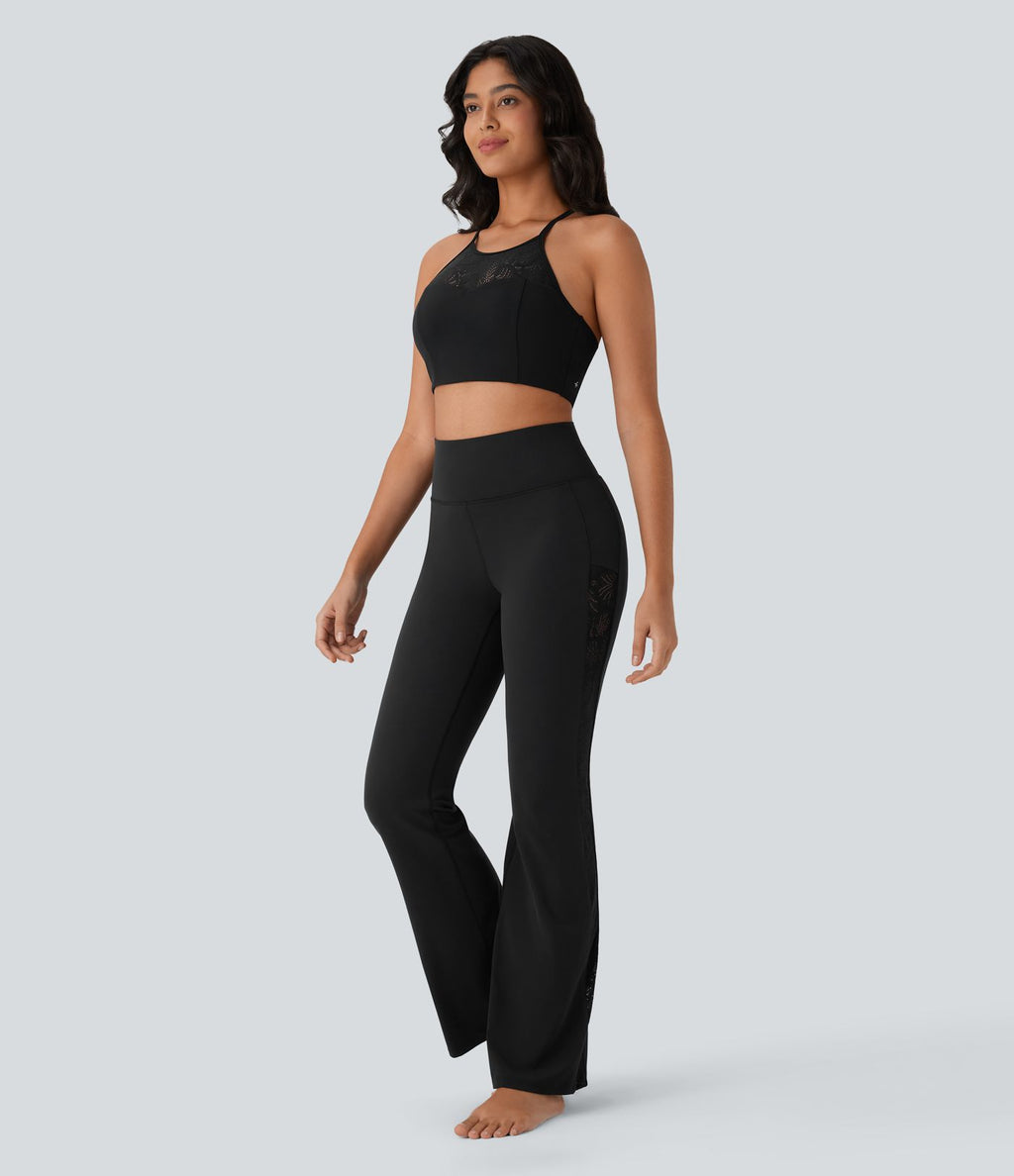 Pantalon bootcut de yoga Softlyzero™ taille haute avec dentelle contrastante et poche - UPF50+