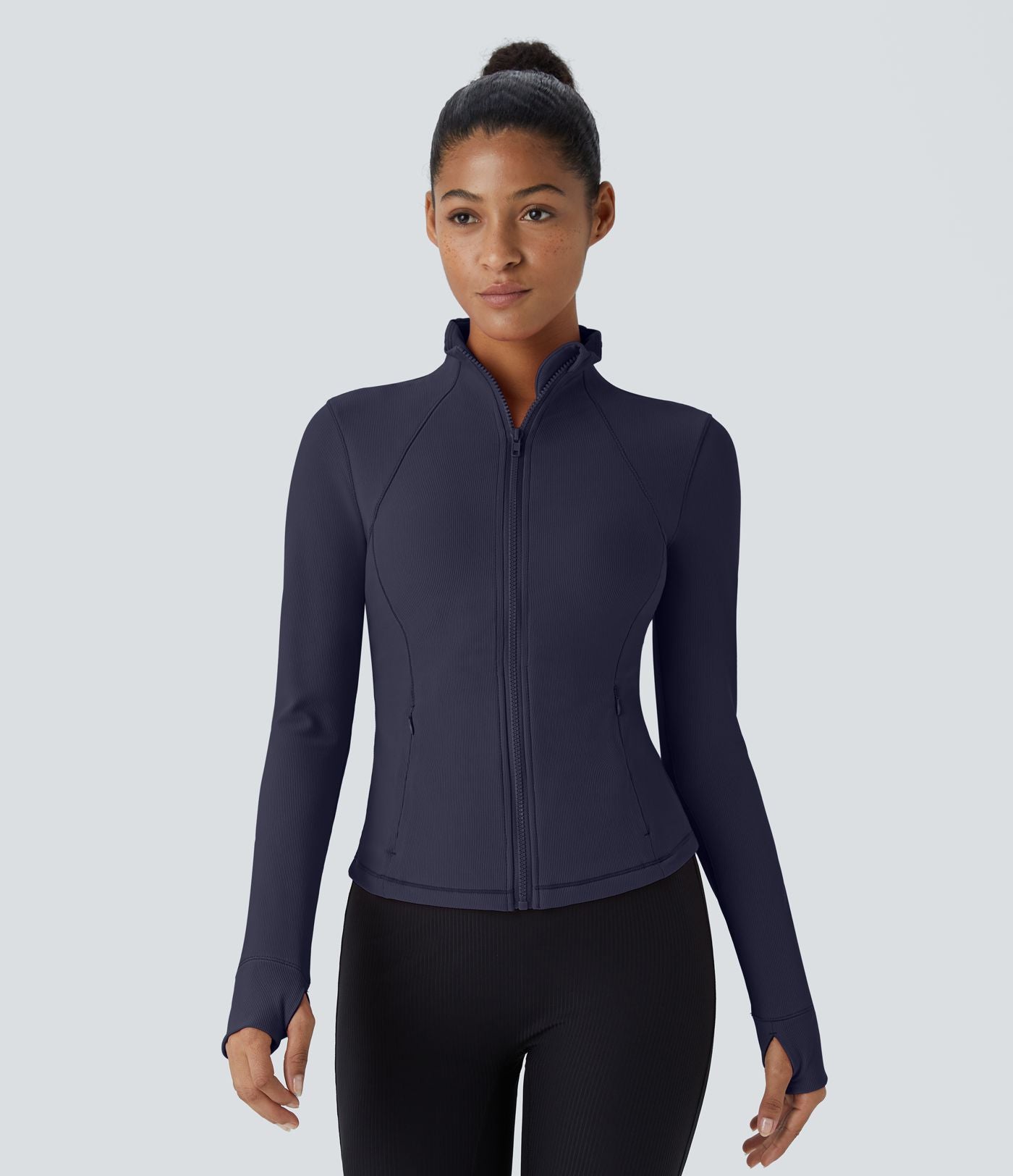 Patitoff™ Flow Veste Casual Courte à Col Montant Résistante aux Poils d'Animaux avec Fermeture Éclair Poches Latérales et Trou pour le Pouce