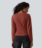Haut casual col V manches longues avec boutons