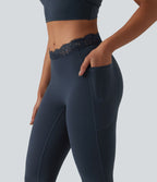 Halara UltraSculpt™ Legging évasé de yoga taille haute en V avec dentelle contrastée et poches
