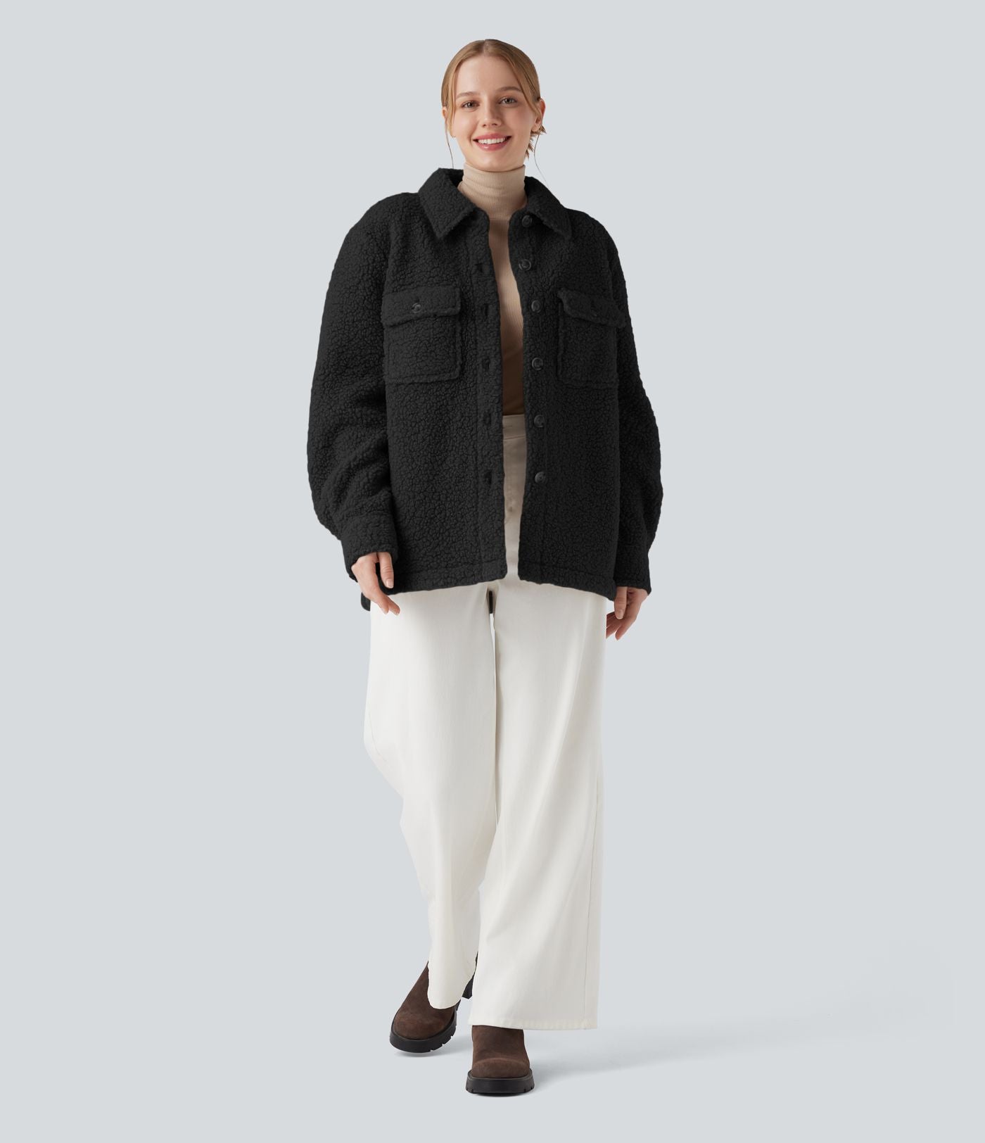 Veste sherpa à col à manches longues avec poches