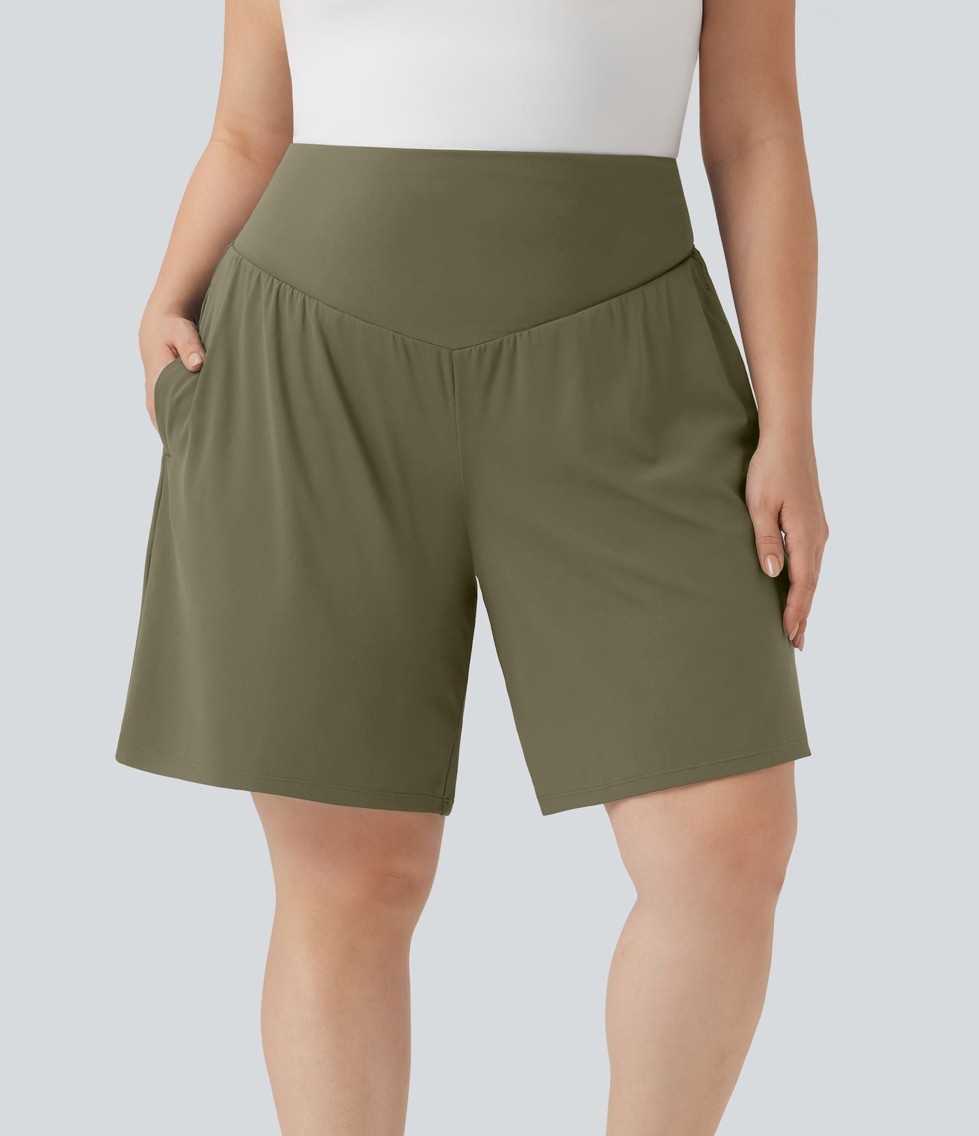 Bermuda de yoga grande taille SoftlyZero™ Airy taille haute effet frais InstantCool avec poches