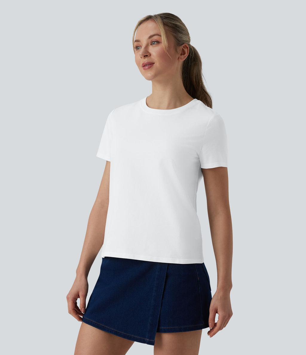 T-shirt casual ample col rond manches courtes en coton