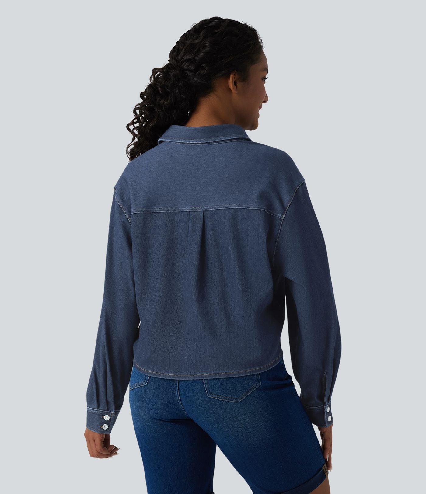 Halara Flex™ Chemise en denim col classique manches longues avec poche