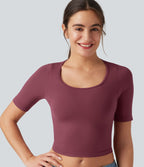 Haut de sport yoga OneForm sans couture Flow col rond échancré manches courtes