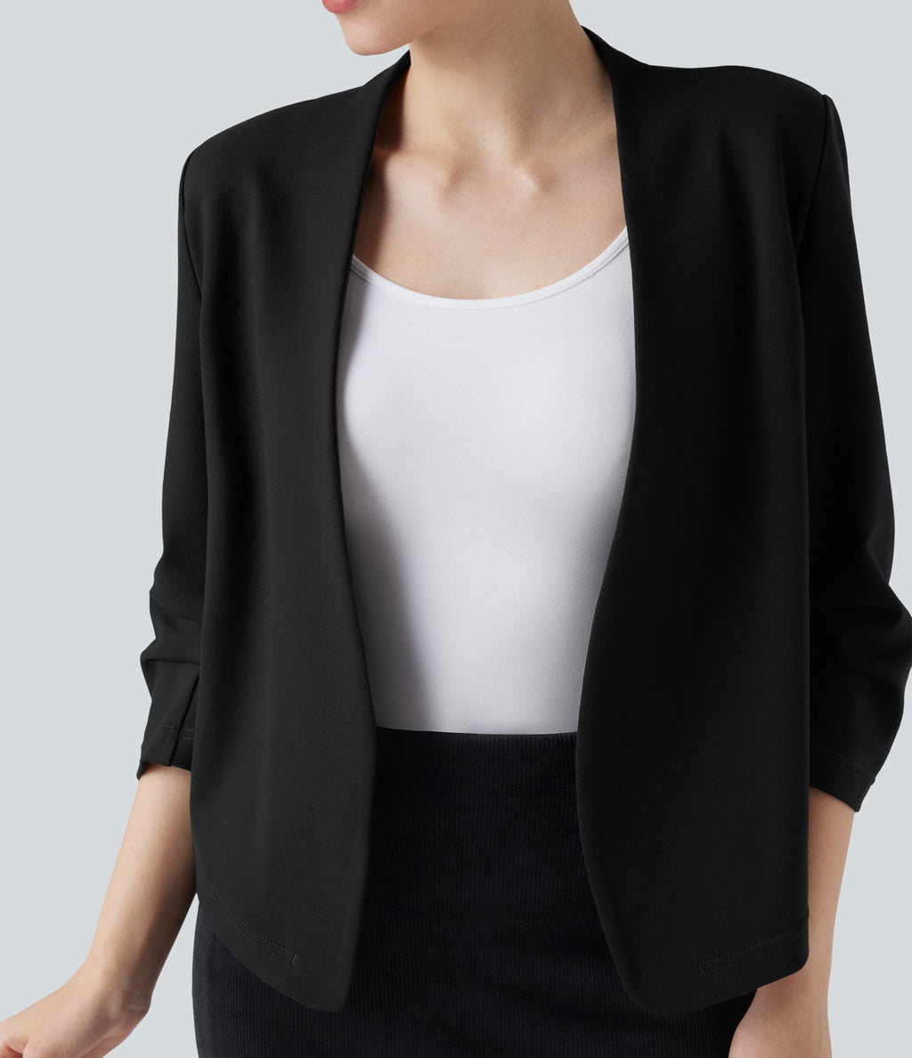 Blazer de travail résistant en ponte roma à décolleté en V et manches 3/4