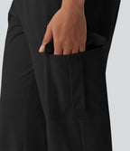 Jogging cargo décontracté popeline extensible taille mi-haute avec cordon de serrage et poches