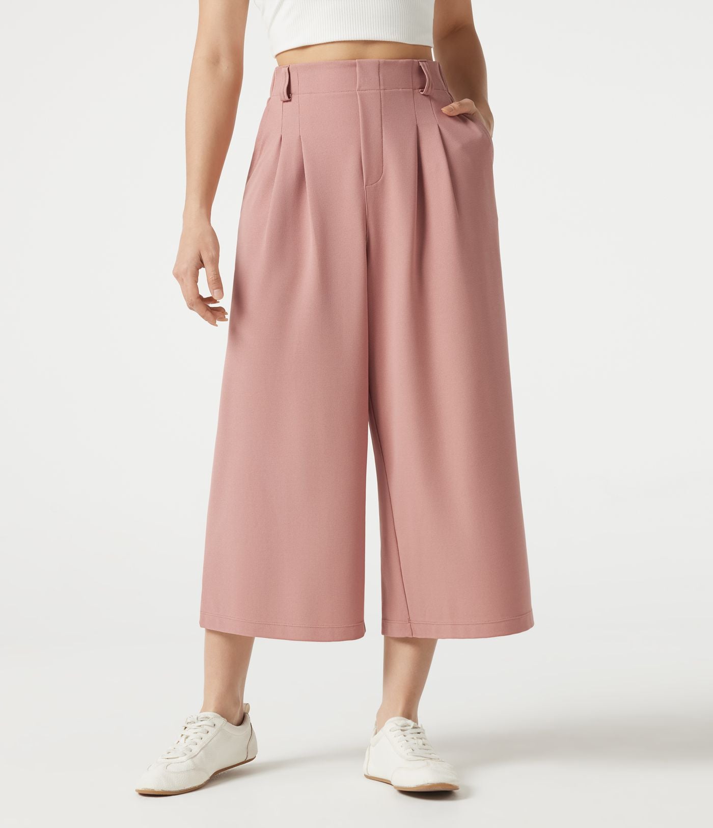 Pantalon tailleur cropped Halara Flex™ taille haute jambes larges en gaufré avec poches