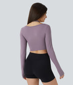Softlyzero™ Plush Top Sport Yoga Manches Longues Trou pour le Pouce Dos Nu Col Halter