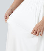 Robe maxi fluide sans manches à encolure U, superposition en mesh, poches et coussinets amovibles