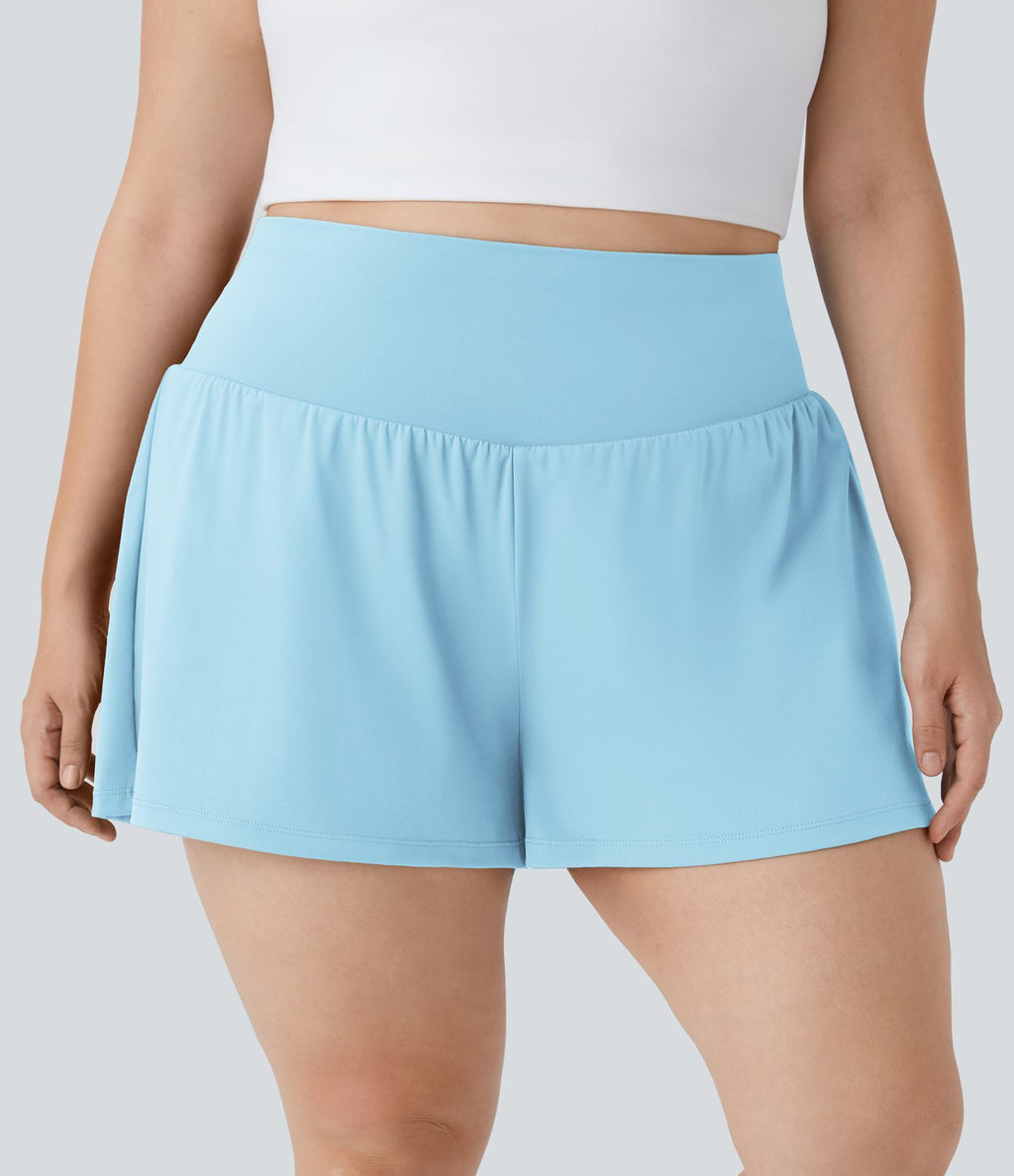 Short Yoga 10cm Plus Longue Taille Ultra Haute 2 en 1 Poche Arrière Poche Cachée Latérale Grande Taille