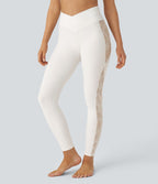 Softlyzero™ Legging Yoga 7/8 Taille Haute avec Poche au Dos Découpe Croisée et Dentelle Contrastante