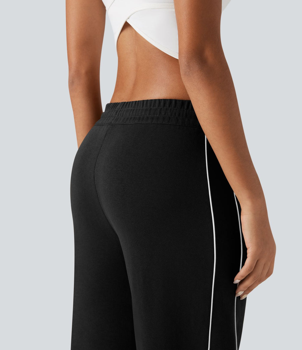 Pantalon jogging coton coupe droite taille mi-haute color block avec cordon de serrage et poches