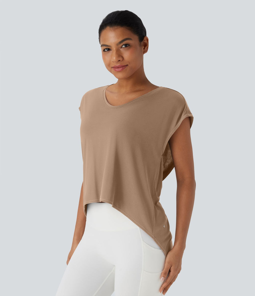 Top de sport running dos nu croisé ourlet asymétrique haut-bas