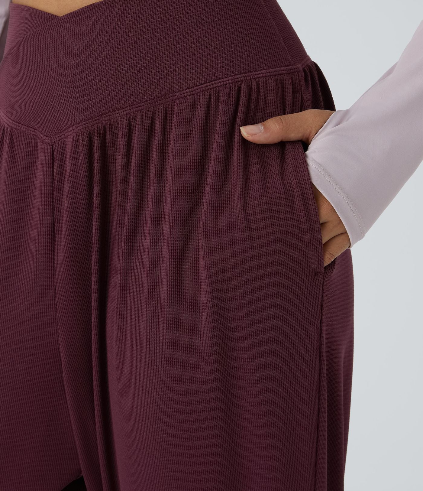 Jogging de Yoga à Taille Haute, Croisé Devant, Plis, Poches Latérales, en Tissu Gaufré
