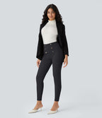 Pantalon tailleur skinny gainant taille haute à chevrons avec poches arrière zippées décoratives