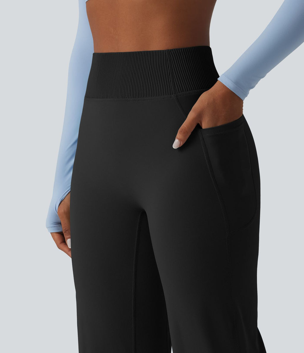 Pantalon de yoga droit Halara UltraSculpt™ taille haute gainant avec effet scrunch et poches