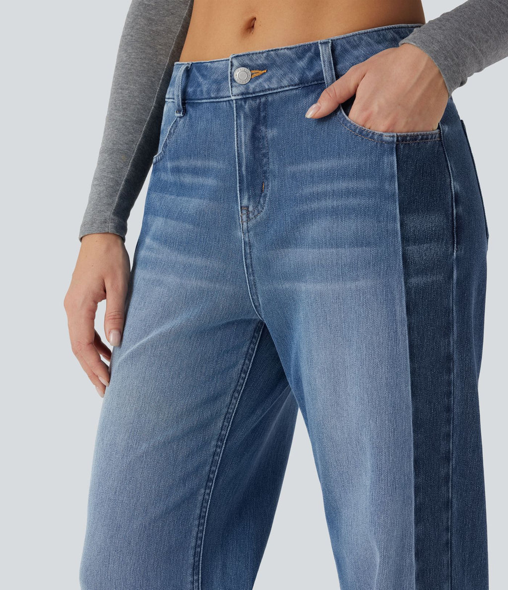 Jean large Halara Flex™ taille basse color block avec poches