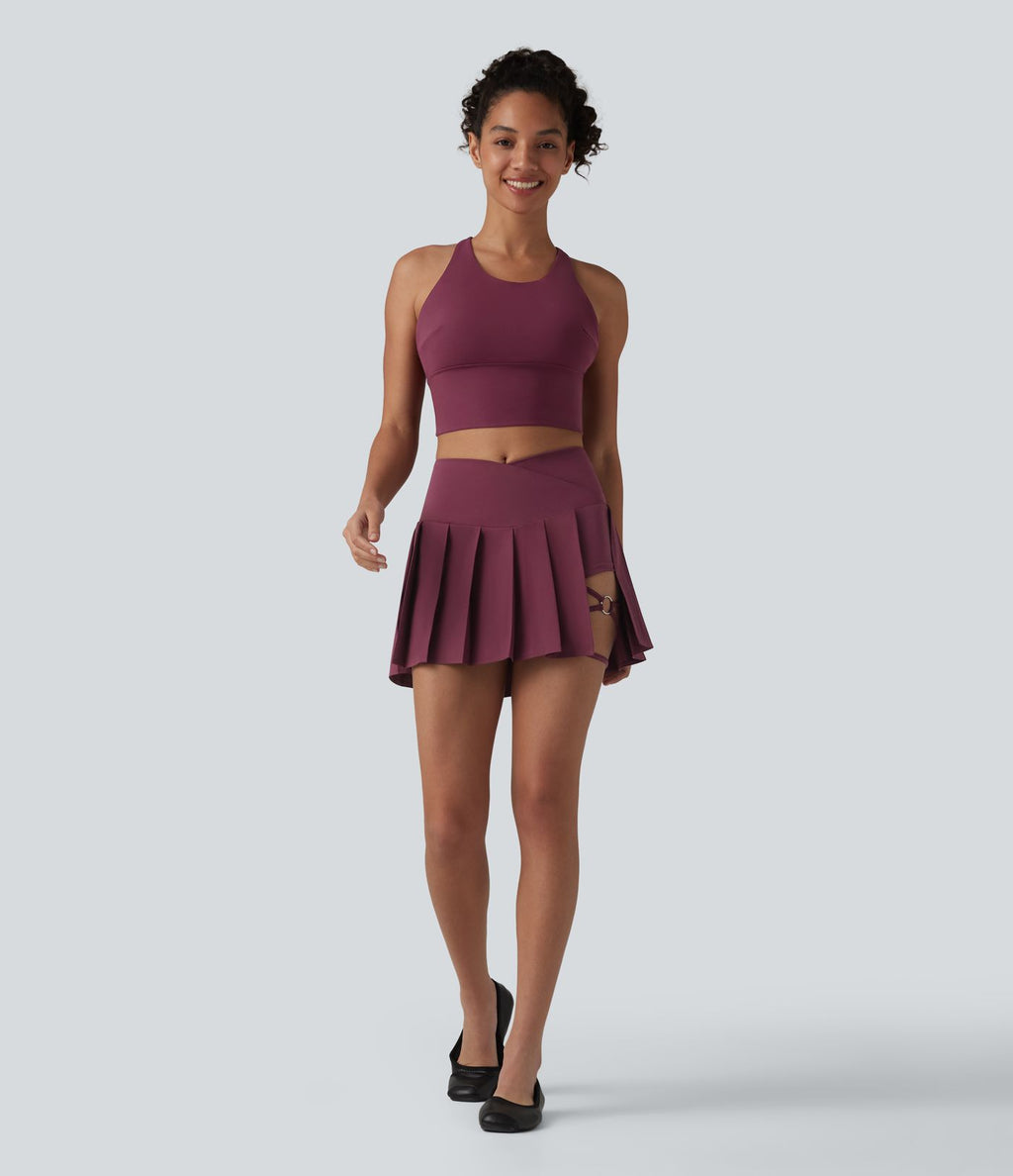 Breezeful™ Jupe de danse mini 2-en-1 croisée taille haute plissée ourlet asymétrique avec poches, séchage rapide