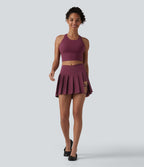 Breezeful™ Jupe de danse mini 2-en-1 croisée taille haute plissée ourlet asymétrique avec poches, séchage rapide