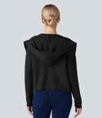 Cardigan ouvert à capuche manches longues