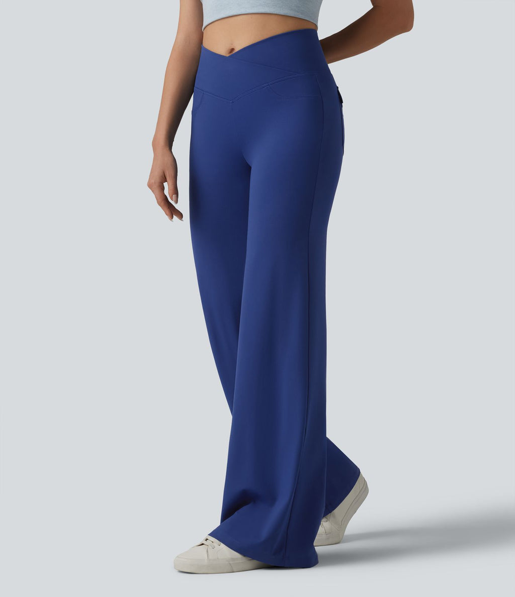 Pantalon bootcut casual DayStretch croisé taille haute ventre plat avec poches