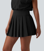 Robe sport de tennis mini 2-en-1 à col V, manches courtes et ourlet plissé avec fermeture éclair invisible et poches