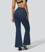 Halara Flex™ - Jean Ultra Evasé Tricot Extensible Lavé Poches Croisées Taille Haute