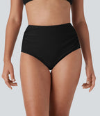 Bas de maillot de bain bikini à taille haute avec contrôle du ventre et fronces