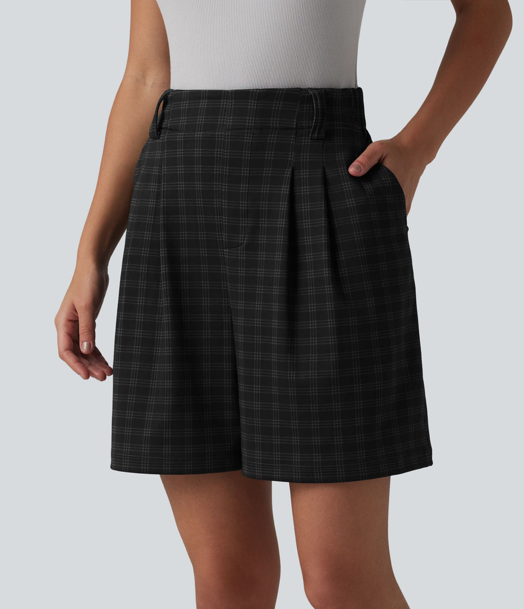 Short de travail ample à carreaux taille haute avec poches