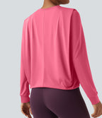 Haut de sport yoga col rond manches longues froncé - UPF50+