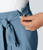 Pantalon Tailleur Large Fluide Taille Haute Fermeture Éclair Invisible