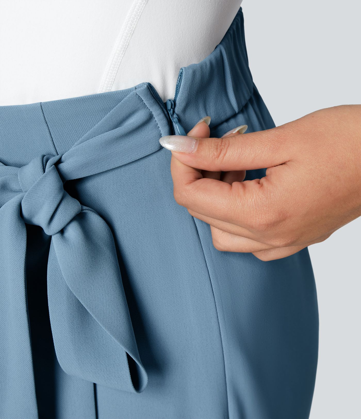Pantalon Tailleur Large Fluide Taille Haute Fermeture Éclair Invisible