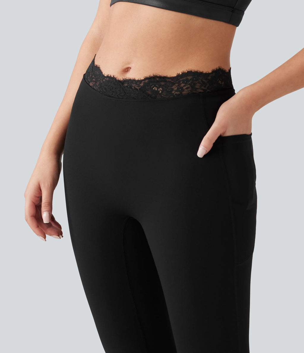 Halara UltraSculpt™ Legging bootcut de yoga taille haute en V avec dentelle contrastée et poches