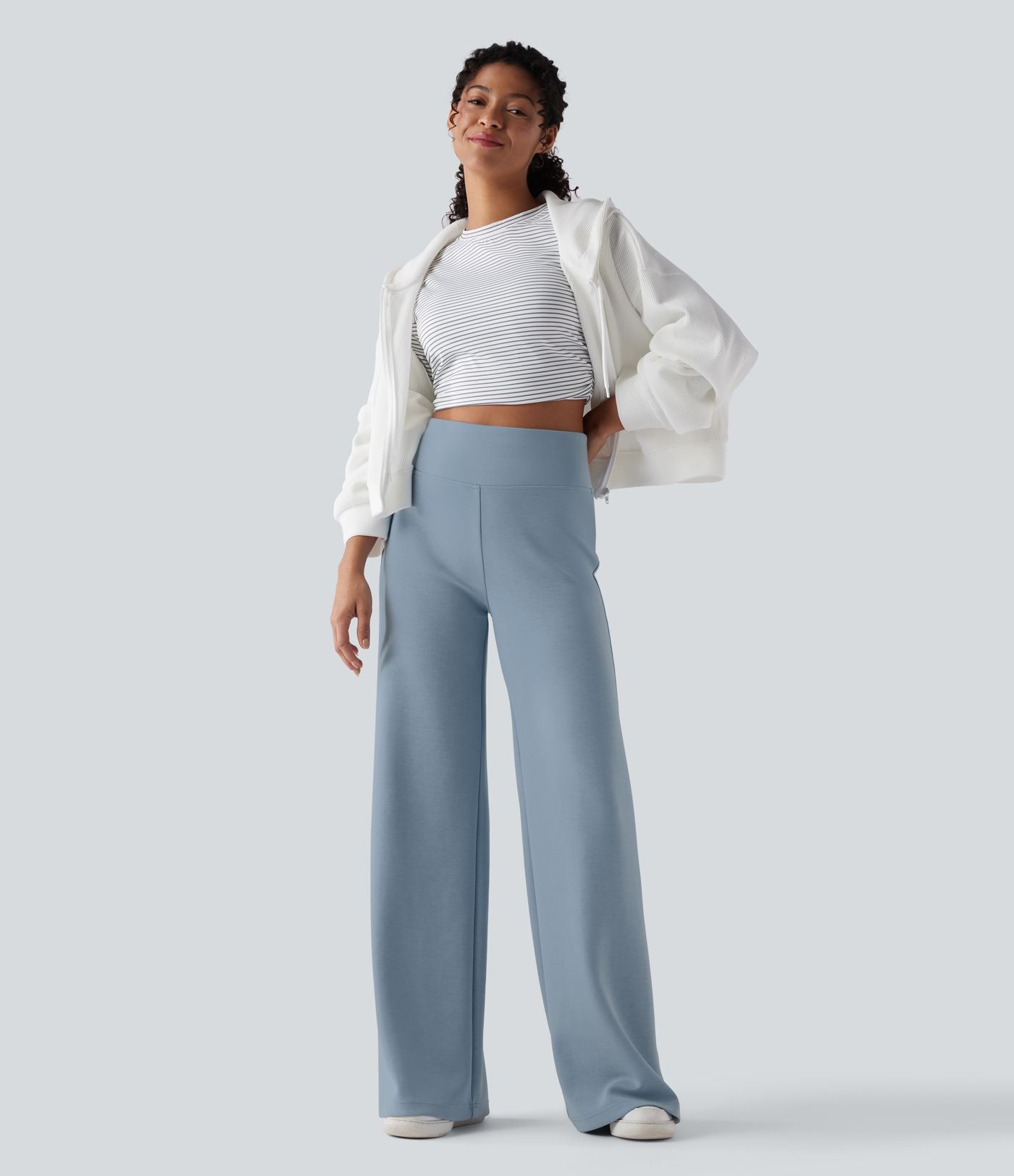 Pantalon décontracté ample taille haute avec poches