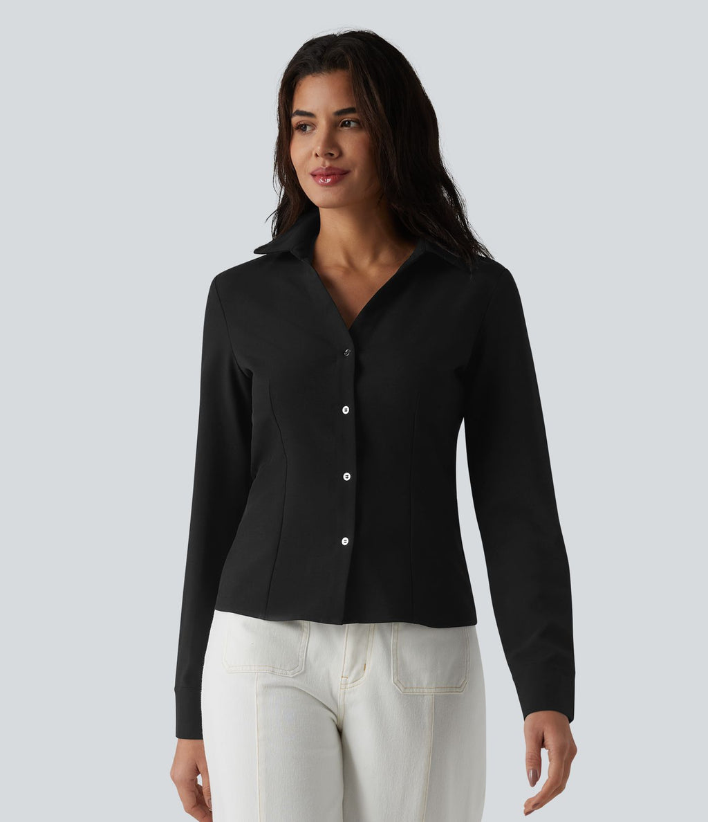 Chemise tailleur à col et manches longues avec braguette boutonnée