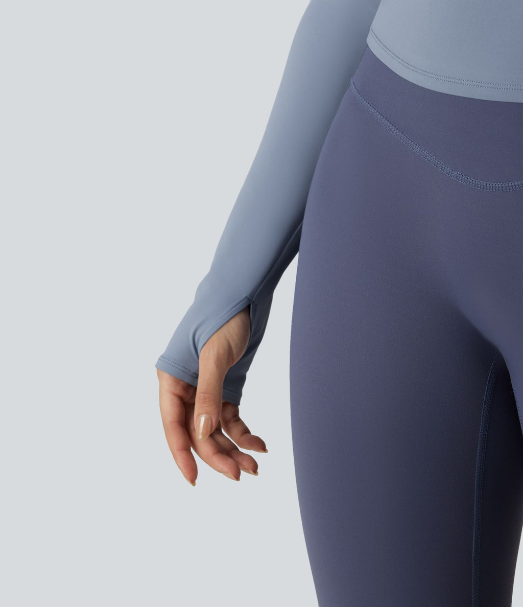 Top de sport yoga épaule asymétrique manches longues avec trous pouces