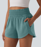 Short sweat décontracté taille haute à ourlet arrondi 7,5 cm avec poches