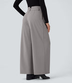 Pantalon de travail en crêpe à taille haute et jambes larges avec double ceinture et poches Halara Flex™
