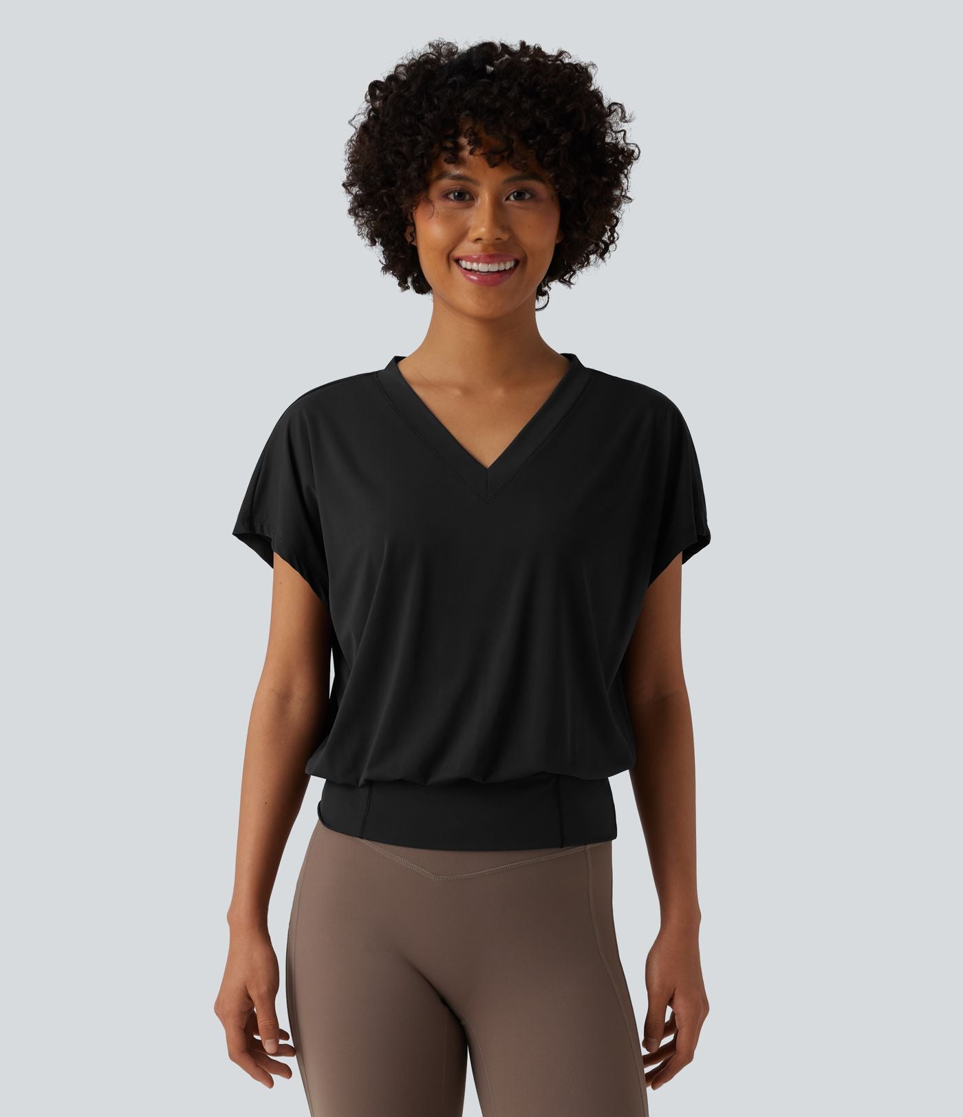 Haut de sport yoga oversize col V à manches courtes effet frais InstantCool à séchage rapide