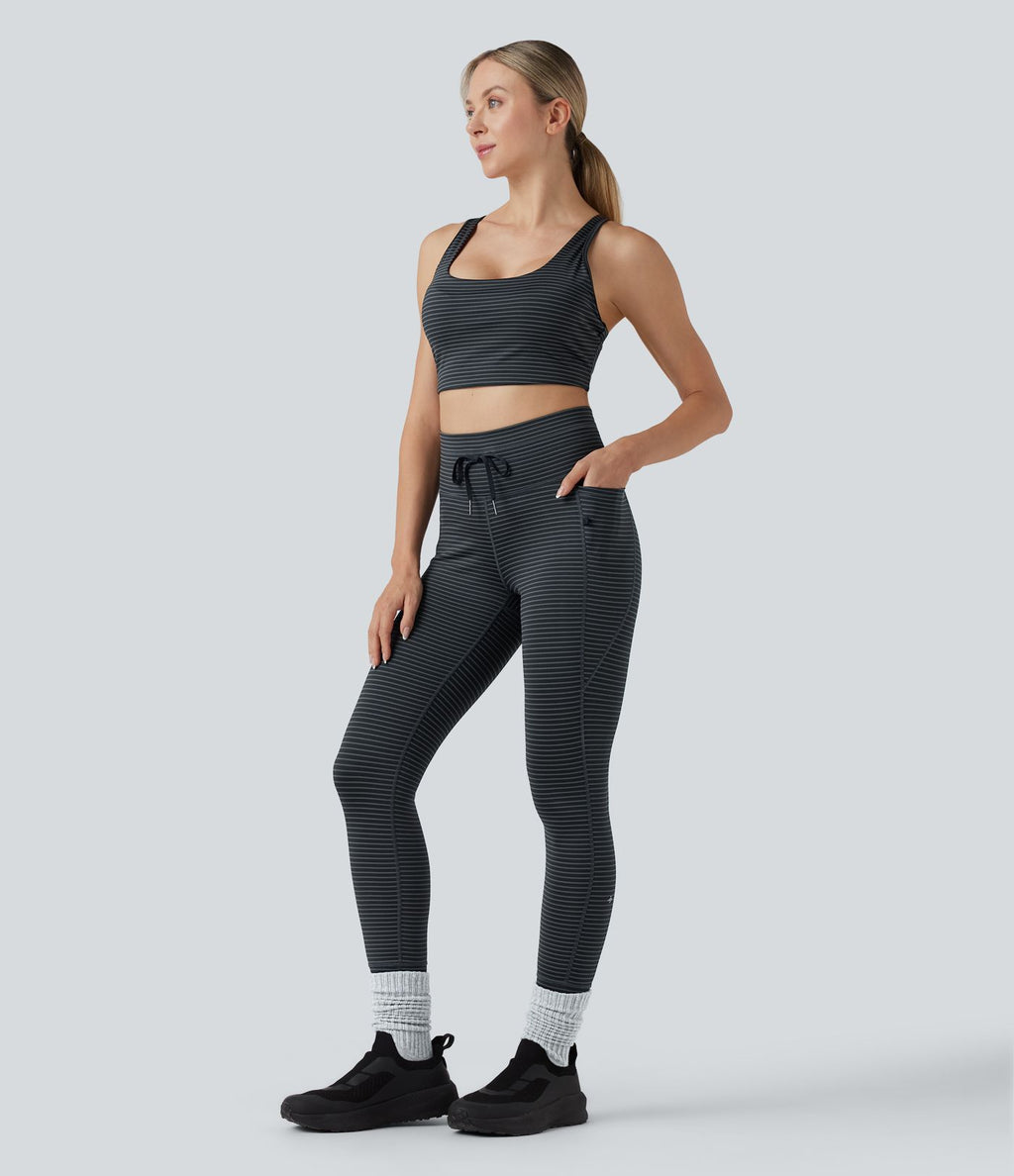 Brassière de sport yoga soutien léger col U découpes à rayures bonnets E-G