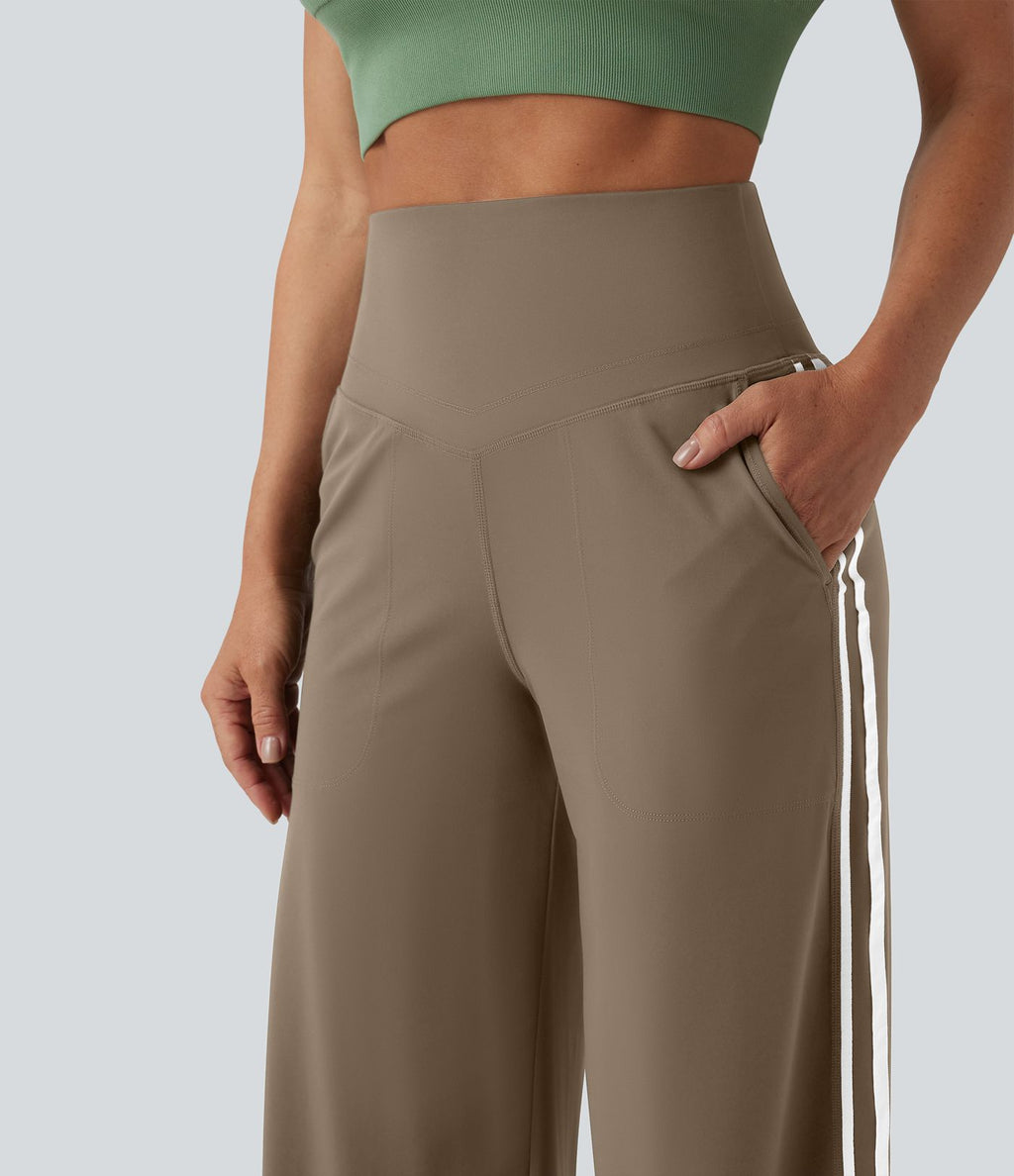 Pantalon ample yoga Halara UltraSculpt™ taille haute gainant à rayures color block avec poches