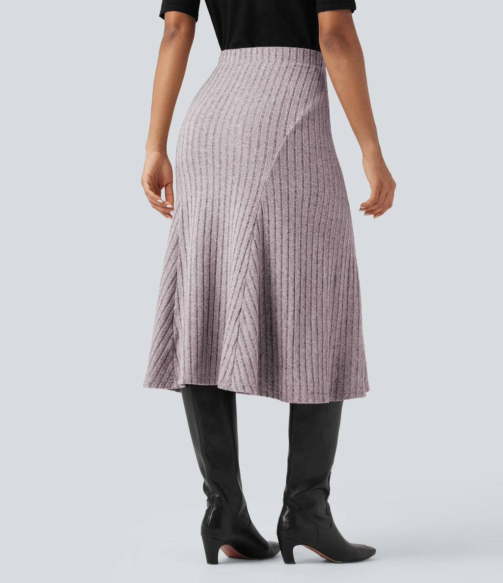 Jupe midi décontractée maille côtelée ligne A taille haute