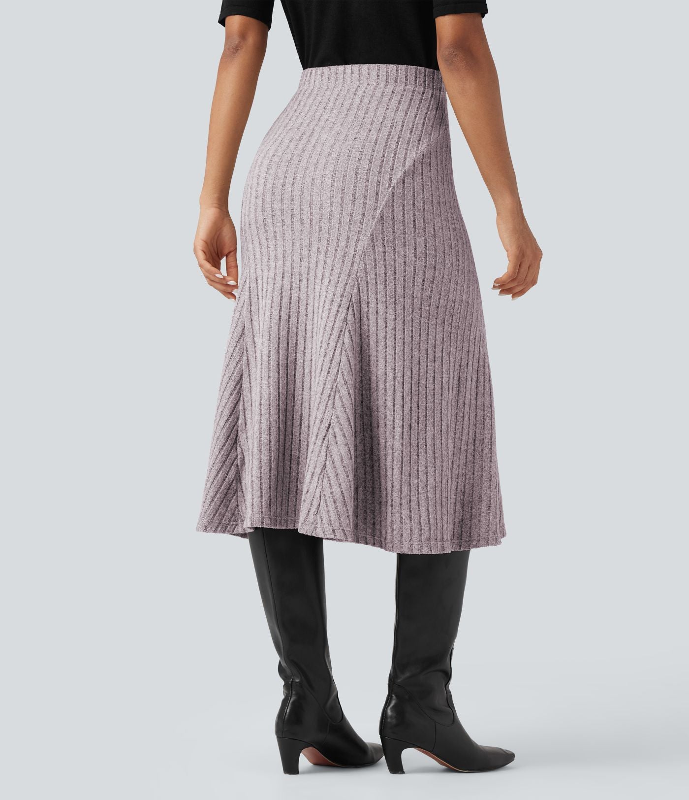 Jupe midi décontractée maille côtelée ligne A taille haute
