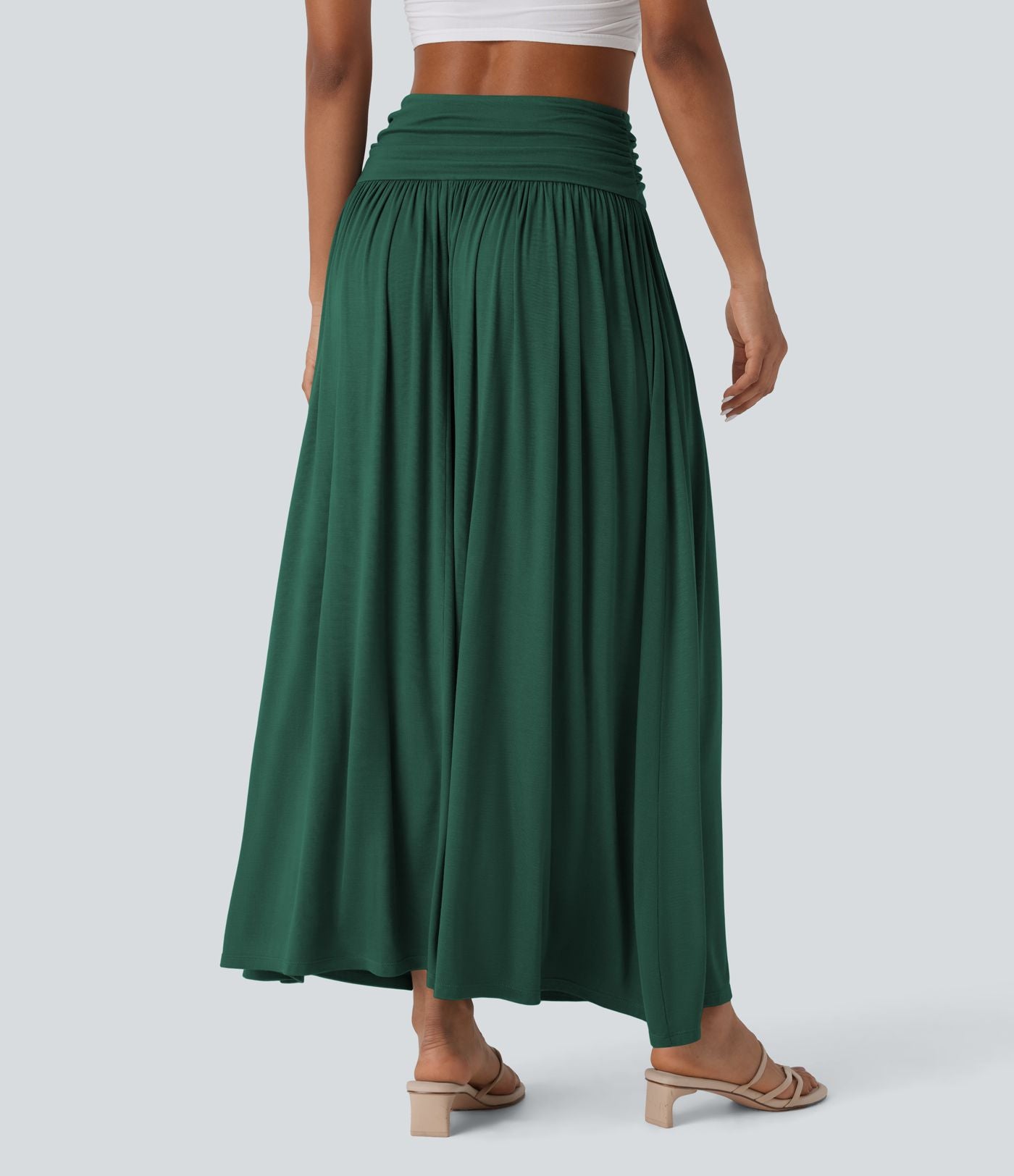 Jupe longue fluide froncée taille haute