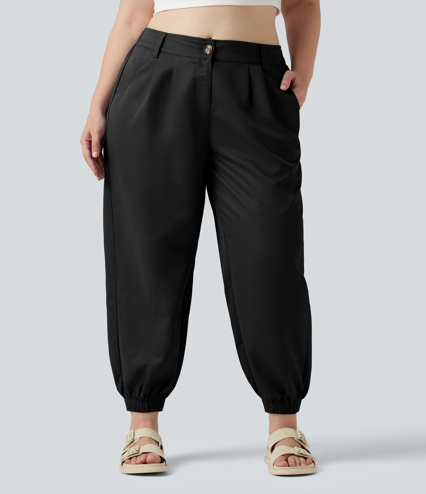 Pantalon jogging grande taille, taille mi-haute avec poches