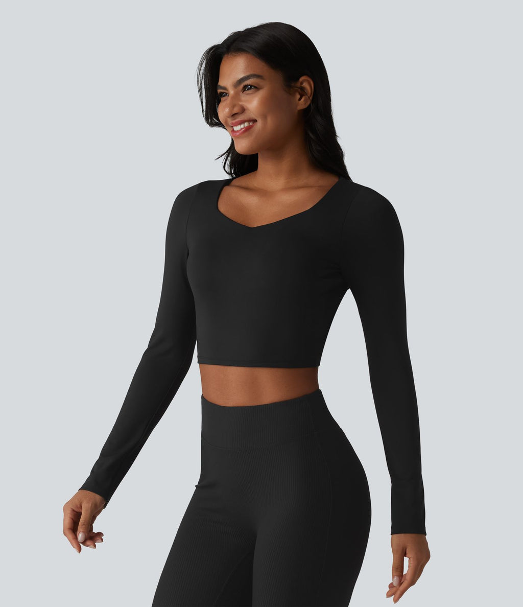Haut de sport manches longues en mesh respirant avec brassière intégrée